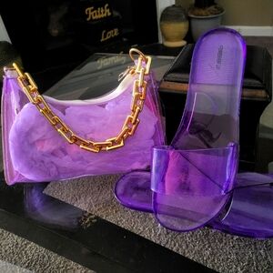 Forever 21 purple jelly slides with matching purse